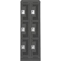 Clean Line Lockers, 3 -tier, Bank of 2, 24" x 18" x 82", Steel, Charcoal, Rivet (Assembled), Perforated Distribution Jean Lapalme
