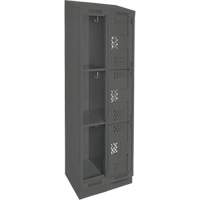 Clean Line Lockers, 3 -tier, Bank of 2, 24" x 18" x 82", Steel, Charcoal, Rivet (Assembled), Perforated Distribution Jean Lapalme