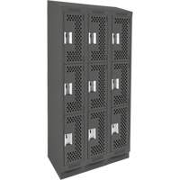 Clean Line Lockers, 3 -tier, Bank of 3, 36" x 18" x 82", Steel, Charcoal, Rivet (Assembled), Perforated Distribution Jean Lapalme
