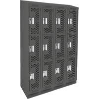 Clean Line Lockers, 3 -tier, Bank of 4, 48" x 18" x 82", Steel, Charcoal, Rivet (Assembled), Perforated Distribution Jean Lapalme