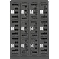 Clean Line Lockers, 3 -tier, Bank of 4, 48" x 18" x 82", Steel, Charcoal, Rivet (Assembled), Perforated Distribution Jean Lapalme