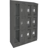 Clean Line Lockers, 3 -tier, Bank of 4, 48" x 18" x 82", Steel, Charcoal, Rivet (Assembled), Perforated Distribution Jean Lapalme