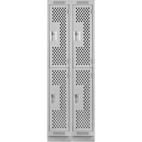 Clean Line Lockers, 2 -tier, Bank of 2, 24" x 12" x 76", Steel, Grey, Rivet (Assembled), Perforated Distribution Jean Lapalme