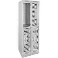 Clean Line Lockers, 2 -tier, Bank of 2, 24" x 12" x 76", Steel, Grey, Rivet (Assembled), Perforated Distribution Jean Lapalme