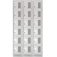 Clean-Line Perforated Lockerette, 6 -tier, Bank of 3, 12" x 72" x 12", Steel Distribution Jean Lapalme