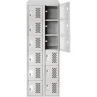 Clean-Line Perforated Lockerette, 6 -tier, Bank of 2, 15" x 72" x 12", Steel Distribution Jean Lapalme