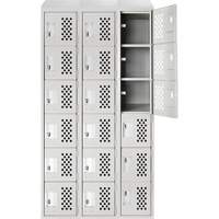 Clean-Line Perforated Lockerette, 6 -tier, Bank of 3, 15" x 72" x 12", Steel Distribution Jean Lapalme