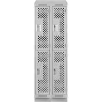Clean Line Lockers, 2 -tier, Bank of 2, 24" x 15" x 82", Steel, Grey, Rivet (Assembled), Perforated Distribution Jean Lapalme