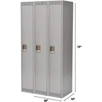 Lockers, Bank of 3, 36" x 18" x 72", Steel, Grey, Knocked Down Distribution Jean Lapalme