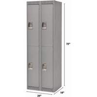 Lockers, 2 -tier, Bank of 2, 24" x 18" x 72", Steel, Grey, Knocked Down Distribution Jean Lapalme