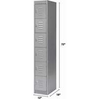 Lockers, 6 -tier, 12" x 18" x 72", Steel, Grey, Knocked Down Distribution Jean Lapalme