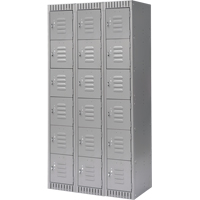 Lockers, 6 -tier, Bank of 3, 36" x 18" x 72", Steel, Grey, Knocked Down Distribution Jean Lapalme