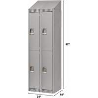 Lockers, 2 -tier, Bank of 2, 24" x 18" x 82", Steel, Grey, Knocked Down Distribution Jean Lapalme