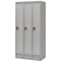 Lockers, Bank of 3, 36" x 18" x 76", Steel, Grey, Knocked Down Distribution Jean Lapalme
