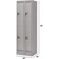Lockers, 2 -tier, Bank of 2, 24" x 18" x 76", Steel, Grey, Knocked Down Distribution Jean Lapalme