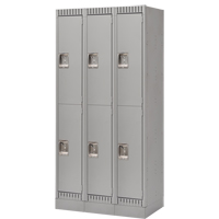 Lockers, 2 -tier, Bank of 3, 36" x 18" x 76", Steel, Grey, Knocked Down Distribution Jean Lapalme