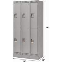 Lockers, 2 -tier, Bank of 3, 36" x 18" x 76", Steel, Grey, Knocked Down Distribution Jean Lapalme