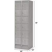 Lockers, 6 -tier, Bank of 2, 24" x 18" x 76", Steel, Grey, Knocked Down Distribution Jean Lapalme
