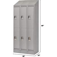 Lockers, 2 -tier, Bank of 3, 36" x 18" x 86", Steel, Grey, Knocked Down Distribution Jean Lapalme
