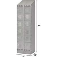 Lockers, 6 -tier, Bank of 2, 24" x 18" x 86", Steel, Grey, Knocked Down Distribution Jean Lapalme