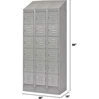 Lockers, 6 -tier, Bank of 3, 36" x 18" x 86", Steel, Grey, Knocked Down Distribution Jean Lapalme