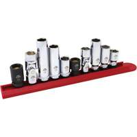 Jeu de douilles chrom&eacute;es avec rail, 10 Morceaux, Prise de 1/4"/3/8" Distribution Jean Lapalme