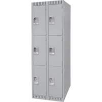 Lockers, 3 -tier, Bank of 2, 24" x 18" x 72", Steel, Grey, Knocked Down Distribution Jean Lapalme