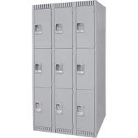 Lockers, 3 -tier, Bank of 3, 36" x 18" x 72", Steel, Grey, Knocked Down Distribution Jean Lapalme