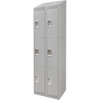 Lockers, 3 -tier, Bank of 2, 24" x 18" x 82", Steel, Grey, Knocked Down Distribution Jean Lapalme