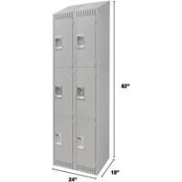 Lockers, 3 -tier, Bank of 2, 24" x 18" x 82", Steel, Grey, Knocked Down Distribution Jean Lapalme