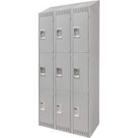 Lockers, 3 -tier, Bank of 3, 36" x 18" x 82", Steel, Grey, Knocked Down Distribution Jean Lapalme