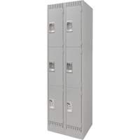 Lockers, 3 -tier, Bank of 2, 24" x 18" x 76", Steel, Grey, Knocked Down Distribution Jean Lapalme
