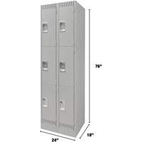 Lockers, 3 -tier, Bank of 2, 24" x 18" x 76", Steel, Grey, Knocked Down Distribution Jean Lapalme