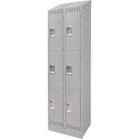 Lockers, 3 -tier, Bank of 2, 24" x 18" x 86", Steel, Grey, Knocked Down Distribution Jean Lapalme