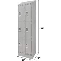 Lockers, 3 -tier, Bank of 2, 24" x 18" x 86", Steel, Grey, Knocked Down Distribution Jean Lapalme