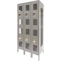Vented Lockers, 2 -tier, Bank of 3, 36" x 18" x 78", Steel, Grey, Knocked Down, Perforated Distribution Jean Lapalme