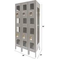 Vented Lockers, 2 -tier, Bank of 3, 36" x 18" x 78", Steel, Grey, Knocked Down, Perforated Distribution Jean Lapalme