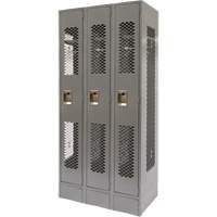 Vented Lockers, Bank of 3, 36" x 18" x 78", Steel, Grey, Knocked Down, Perforated Distribution Jean Lapalme