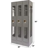 Vented Lockers, Bank of 3, 36" x 18" x 78", Steel, Grey, Knocked Down, Perforated Distribution Jean Lapalme