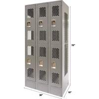Vented Lockers, 2 -tier, Bank of 3, 36" x 18" x 78", Steel, Grey, Knocked Down, Perforated Distribution Jean Lapalme