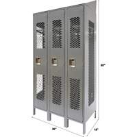 Vented Lockers, Bank of 3, 36" x 18" x 88", Steel, Grey, Knocked Down, Perforated Distribution Jean Lapalme