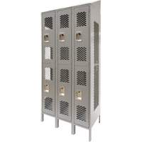 Vented Lockers, 2 -tier, Bank of 3, 36" x 18" x 88", Steel, Grey, Knocked Down, Perforated Distribution Jean Lapalme