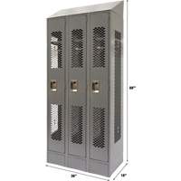 Vented Lockers, Bank of 3, 36" x 18" x 88", Steel, Grey, Knocked Down, Perforated Distribution Jean Lapalme
