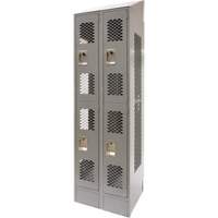 Vented Lockers, 2 -tier, Bank of 2, 24" x 18" x 88", Steel, Grey, Knocked Down, Perforated Distribution Jean Lapalme