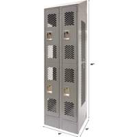 Vented Lockers, 2 -tier, Bank of 2, 24" x 18" x 88", Steel, Grey, Knocked Down, Perforated Distribution Jean Lapalme