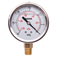 Manom&egrave;tres,  2-1/2", 30" Hg-0" Vac, Fixation inf&eacute;rieure, Analogique rempli de liquide Distribution Jean Lapalme