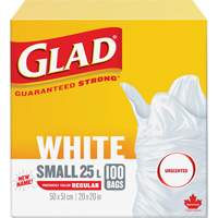 Small 25L Unscented Garbage Bags, Regular, 20" W x 20" L, White Distribution Jean Lapalme