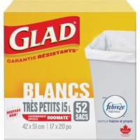 Tr&egrave;s petits sacs &agrave; ordures 15 L avec Febreze, R&eacute;gulier, 17" la x 20" lo, Blanc Distribution Jean Lapalme