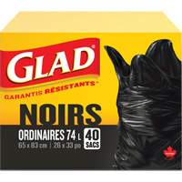 74L Garbage Bags, Regular, 26" W x 33" L, Black Distribution Jean Lapalme