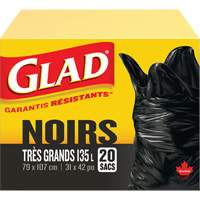 Sacs &agrave; ordures 135 L, R&eacute;gulier, 31" la x 42" lo, Noir Distribution Jean Lapalme